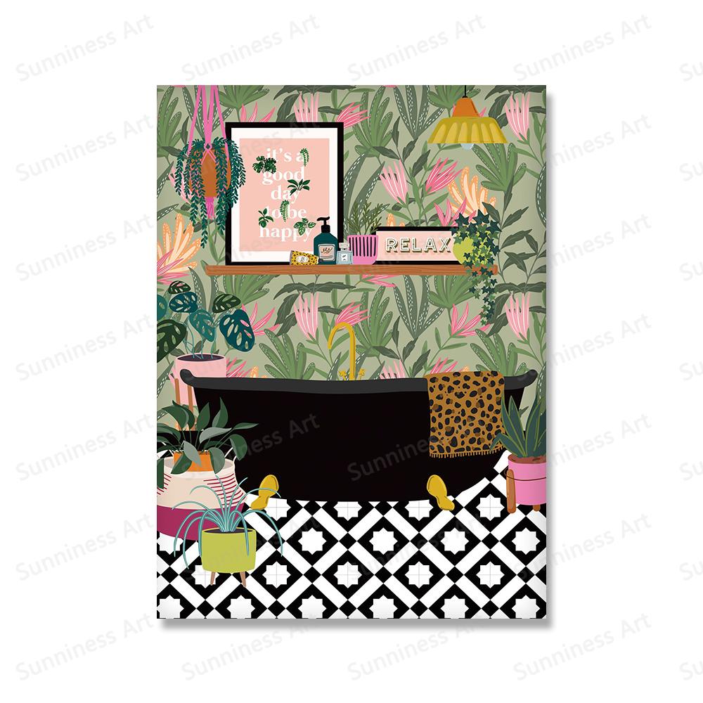 Ботанические комнатные растения, художественный принт, картина на холсте, постер «Расслабьтесь в ванне», настенная картина в стиле бохо для гостиной, ванной комнаты, домашний декор