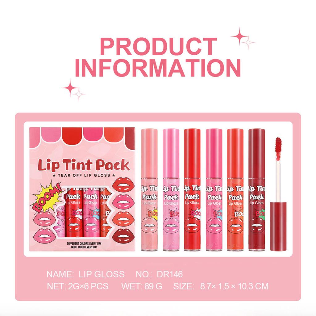 Набор тату для губ Peel Off | 6 матовых жидких помад и блеск для губ | Водостойкая, не размазывающаяся тинтовая помада для стойкого макияжа | Высокопигментированный набор для макияжа губ