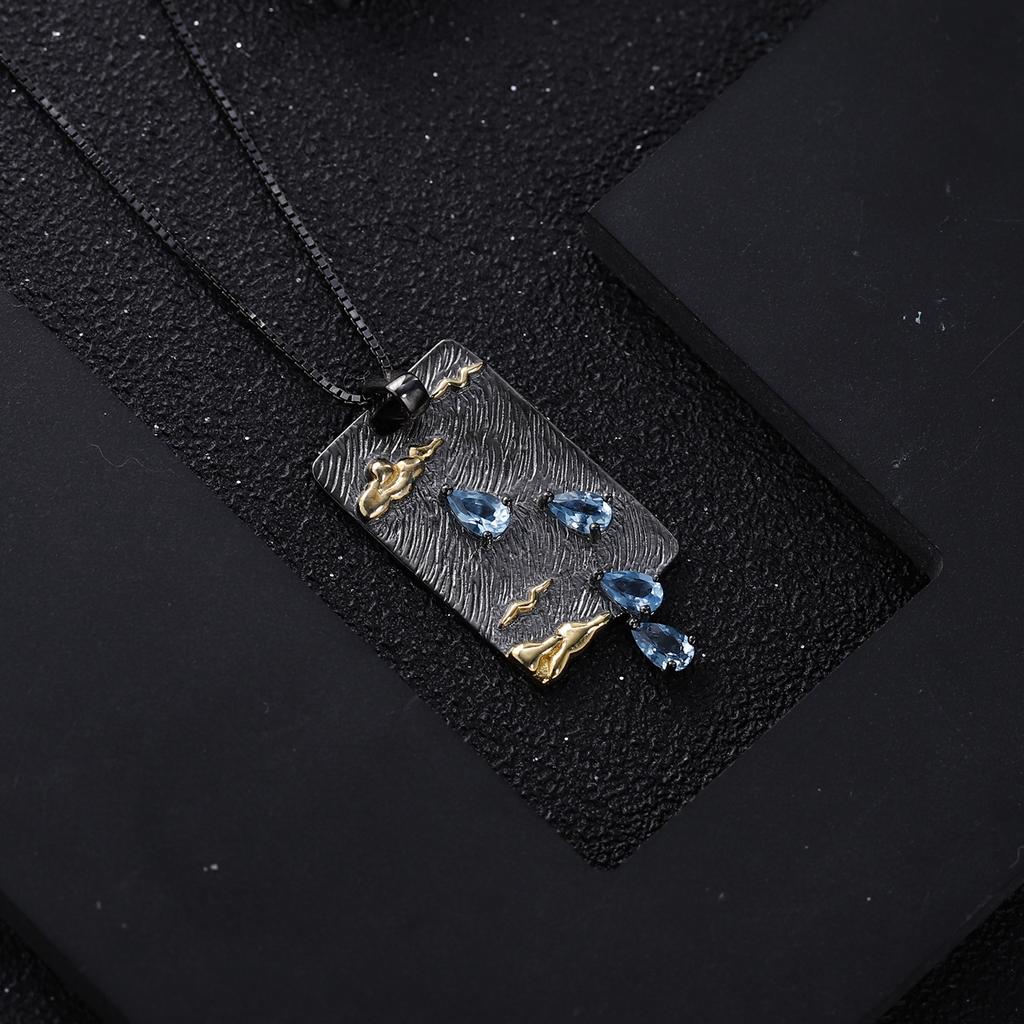 Оригинальный дизайнерский кулон из высококачественного драгоценного камня, итальянское мастерство, ретро-подвеска из серебра 925 пробы с натуральным топазом