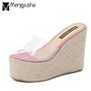 Candy Color Block Platform Sandals Women Transparent Sandalias Wedges Beach Slippers Summer Espadrilles Flip Flops Straw Slides