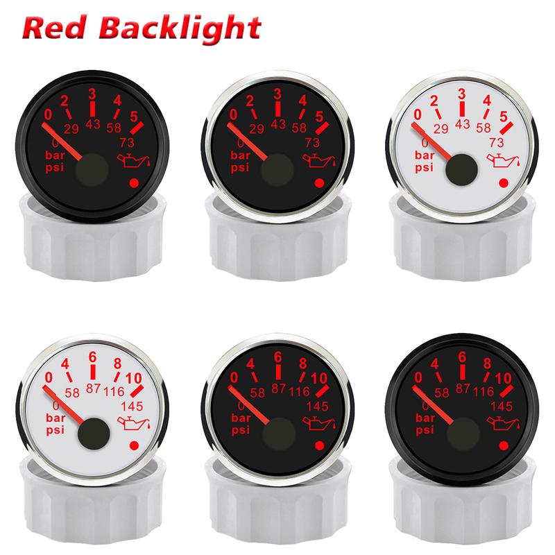 ELING 52mm Oil Pressure Gauge 0-5Bar 0-73PSI 0-10Bar 0-145PSI Indicator meter with Red Backlight with Alarm for Yachts Forklift