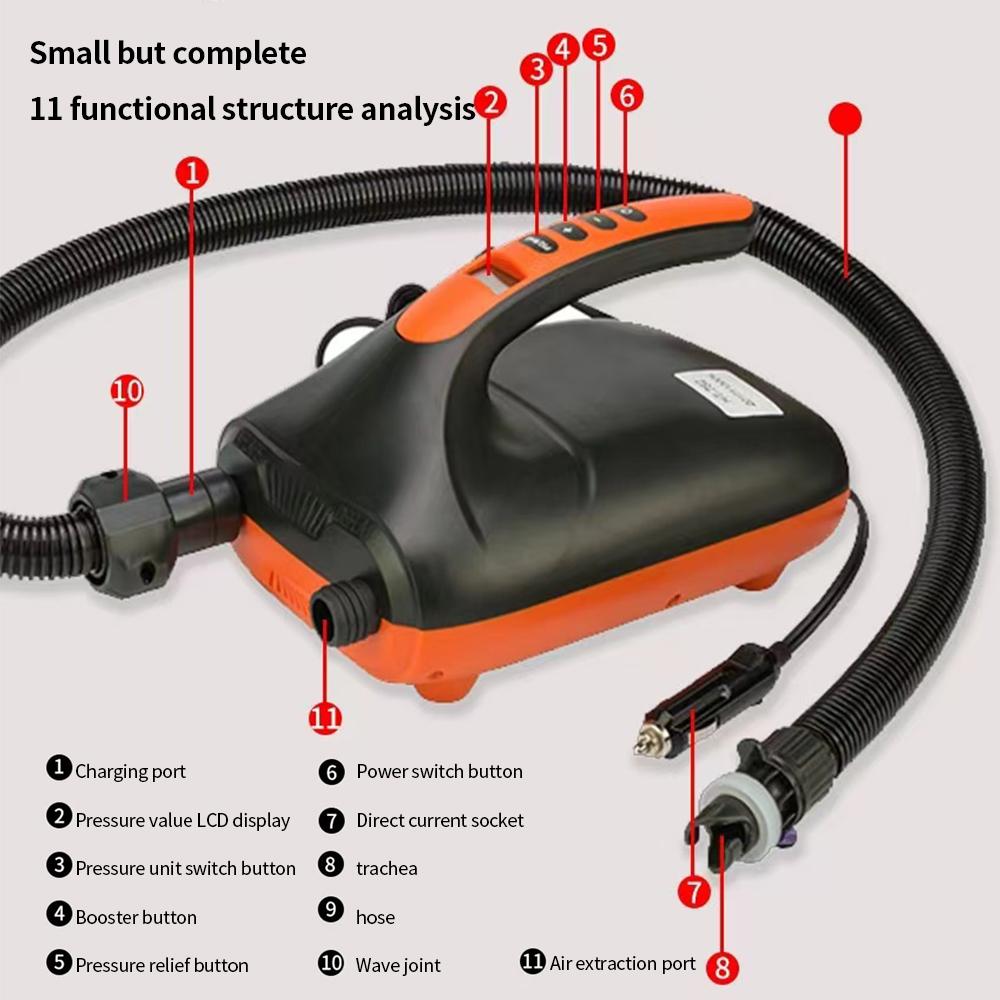 12В Насос для SUP-доски Макс. 20 PSI Надувной насос Электрический воздушный насос Двухступенчатый для надувной доски для гребли стоя, ПВХ лодки, матраса