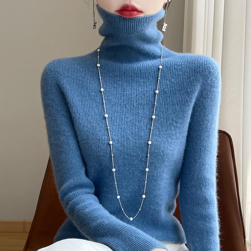 INDFS Women's Fashion Casual Fall Winter Solid Color Print Long Sleeve High Neck Sweaters