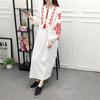 Spring Summer Women's Embroidered Lace-up Cotton Linen Loose A-line Lantern Long-sleeved Dress