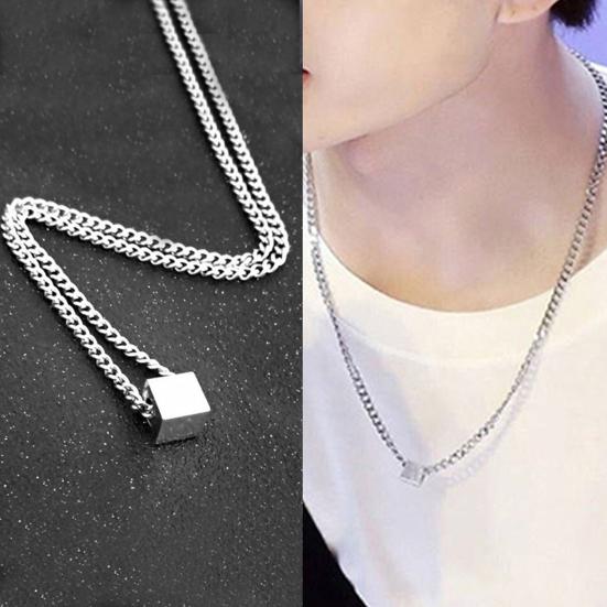 Геометрическое ожерелье с подвеской для мужчин Серебряный кубический кулон цепочка ожерелье гипоаллергенные украшения для повседневной носки