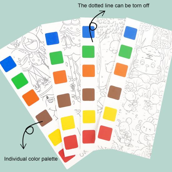 1/7Pcs Watercolor Painting Book Kids DIY Bookmark Fun Drawing Book with 21 Unique Patterns 6 Vibrant Watercolor Shades Painting Pad