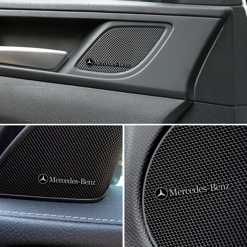 CRW1 4pcs 3D Aluminum Speaker Stereo Speaker Badge Emblem Sticker For Mercedes Benz B/C/E/S Class A Class C200L GLC GLK CLA GLA
