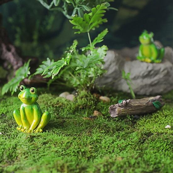 Garden Miniature Frog Statue Indoor Outdoor Sitting Frog Figurine Resin Cartoon Animal Sculpture Flower Pot Microlandscape Decoration Ornament