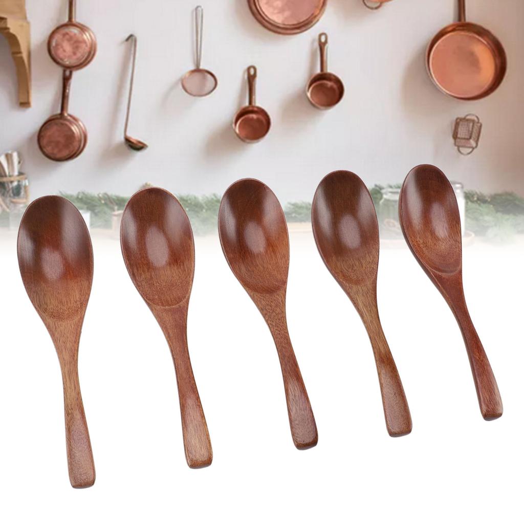 5Pcs Handmade Japanese Wooden Soup Spoons 6 Inch Long Wooden Spoons for Coffee Tea Drinks