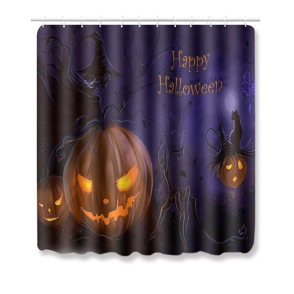 Halloween Shower Curtain Floor Mat Combination Four-Piece Set Bathroom Toilet Carpet Door Mat
