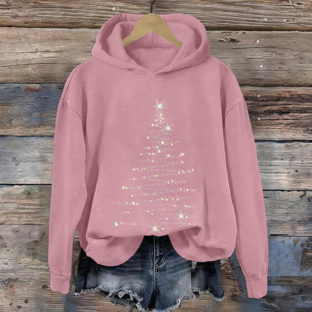Ladies' Christmas Printed Casual Long Sleeved Round Neck Sports Hoodie Top