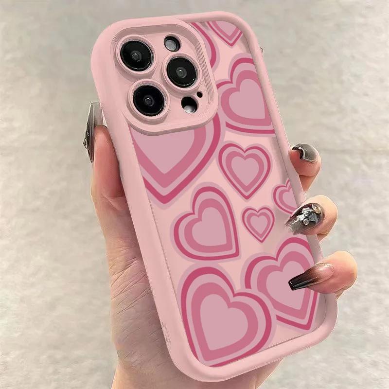 Розовый чехол для телефона в форме сердца из мягкого силикона для iPhone 17 16 15 14 13 12 11 Pro Max 16e X XR 7 8 Plus Ударопрочная задняя крышка