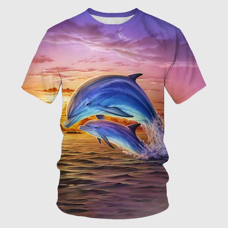 Летние футболки с дельфинами, симпатичные морские животные, 3D-принт, уличная одежда для мужчин и женщин, повседневная мода, большие футболки, детские футболки, топы, одежда