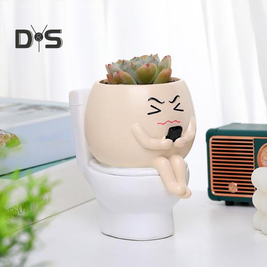 Горшок для растений Face Resin Buddy on Toilet Flowerpot Настольный декор Суккулентный горшок для домашнего офиса Комнатные растения Подарок любителям растений