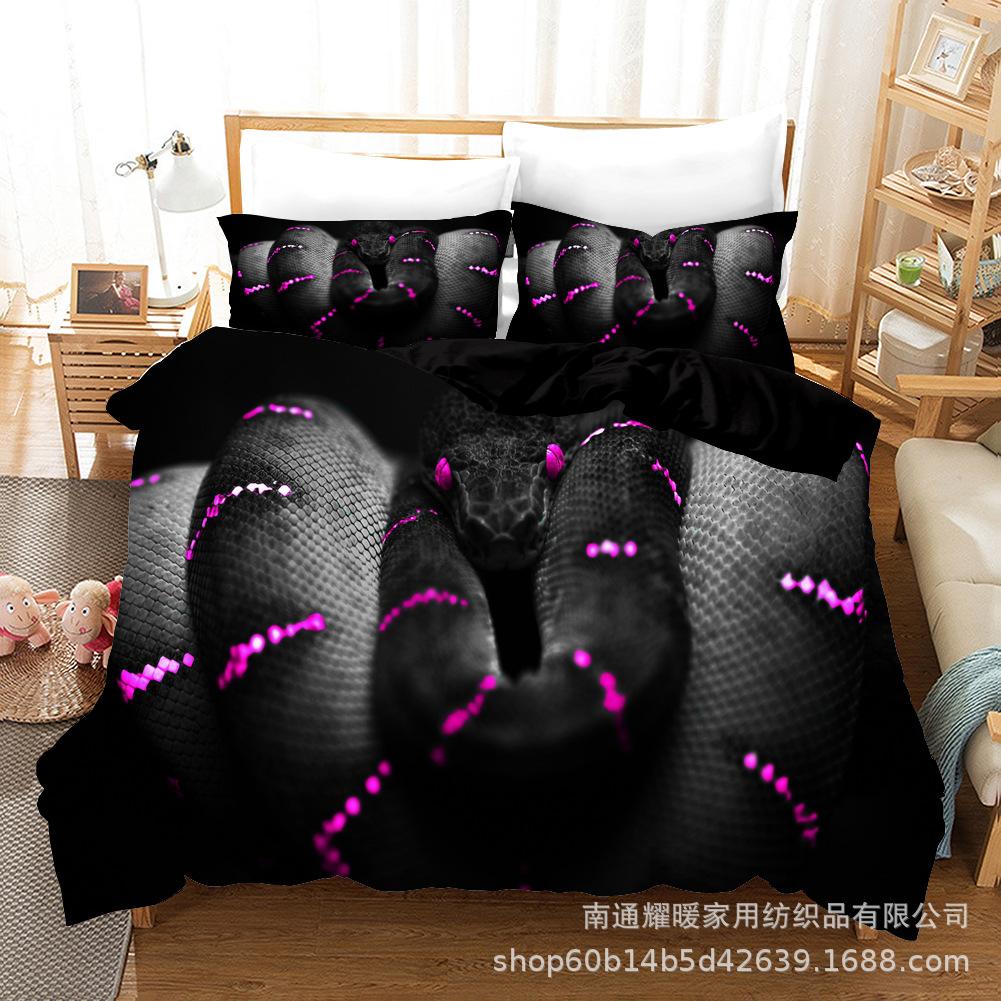 Серия животных Змея Цифровая печать Постельное белье Простыни Пододеяльник Покрывало Комплект из трех предметов