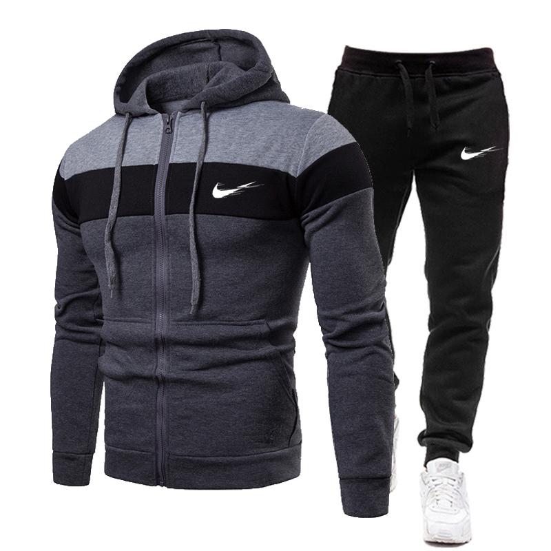 2023 осень/зима, новая толстовка с цветной строчкой, с капюшоном + брюки, мужские повседневные хлопковые теплые толстовки, спортивный костюм