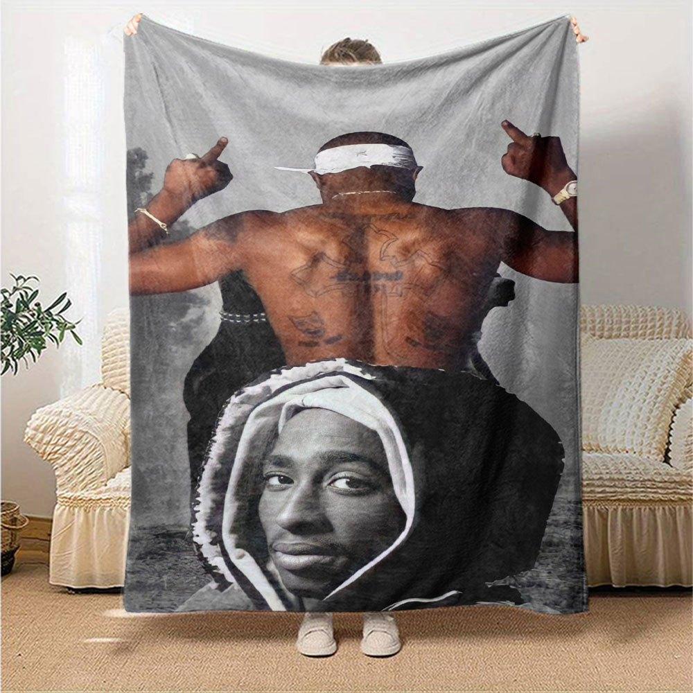 1 шт. Плед в стиле Hip Hop 2Pac, Мягкий, Легкий, Для всех сезонов, Многоцелевой плед для дивана, кровати, офиса и пикников, Французский стиль с культовыми обложками альбомов и цитатами