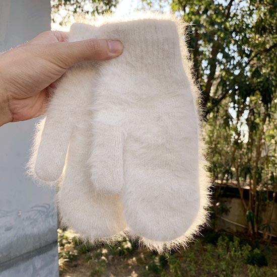 Женские эластичные перчатки с длинными пальцами, милые перчатки из кроличьей шерсти, женские зимние варежки, модные однотонные варежки, утепленные теплые перчатки