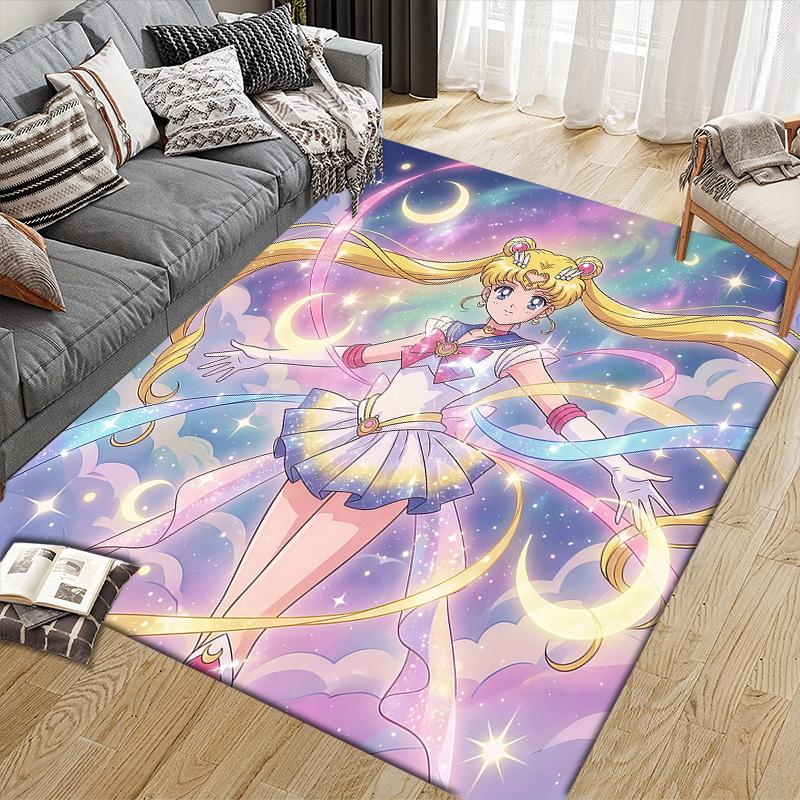 Sailor Moon2 Flannel Pattern Square Carpet,Area Rug,Carpet Rug for Living Room Bedroom Sofa Playroom Decor,Non-slip Floor Mat