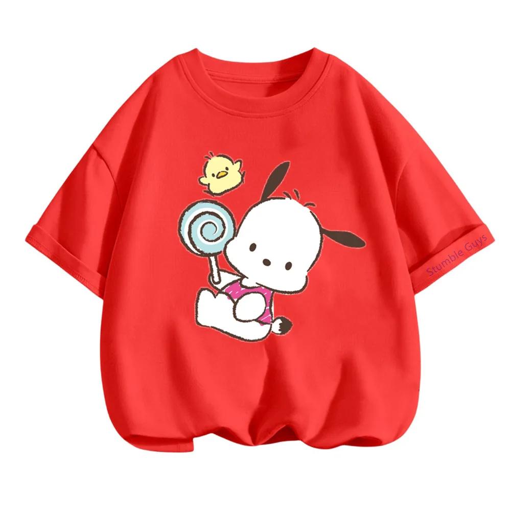 Детская повседневная футболка летняя Sanrio мультяшная с коротким рукавом одежда для мальчиков и девочек