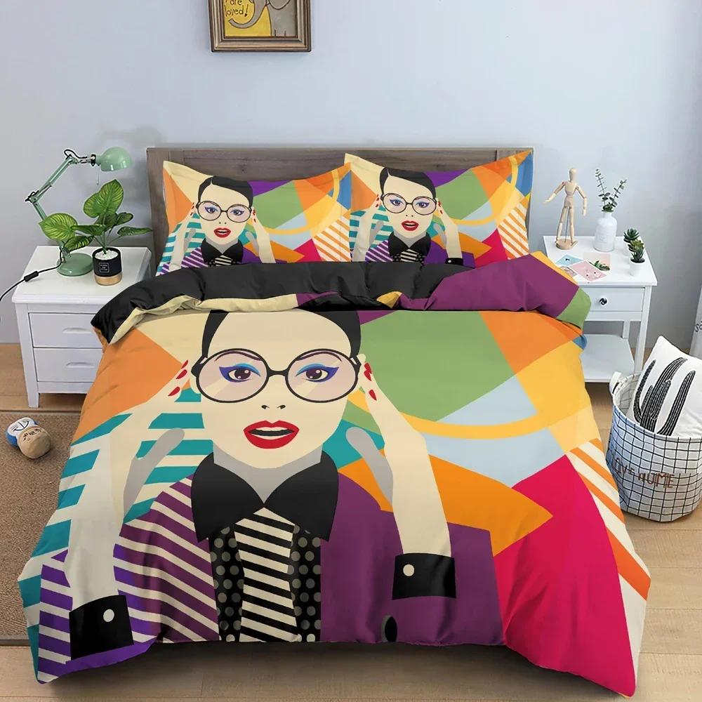 Cartoon Girly Watercolor Fashion Girl Comfortable Duvet Cover Pillowcase Bedding Set Children Bedroom Decoration Home Textile