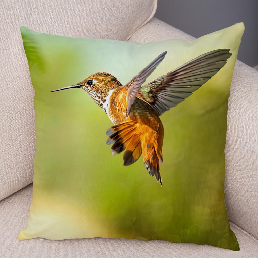 Hummingbird Flower Cushion Cover Vibrant Bird And Floral Print Soft Fabric Living Room Sofa Home Decor Pillow Case