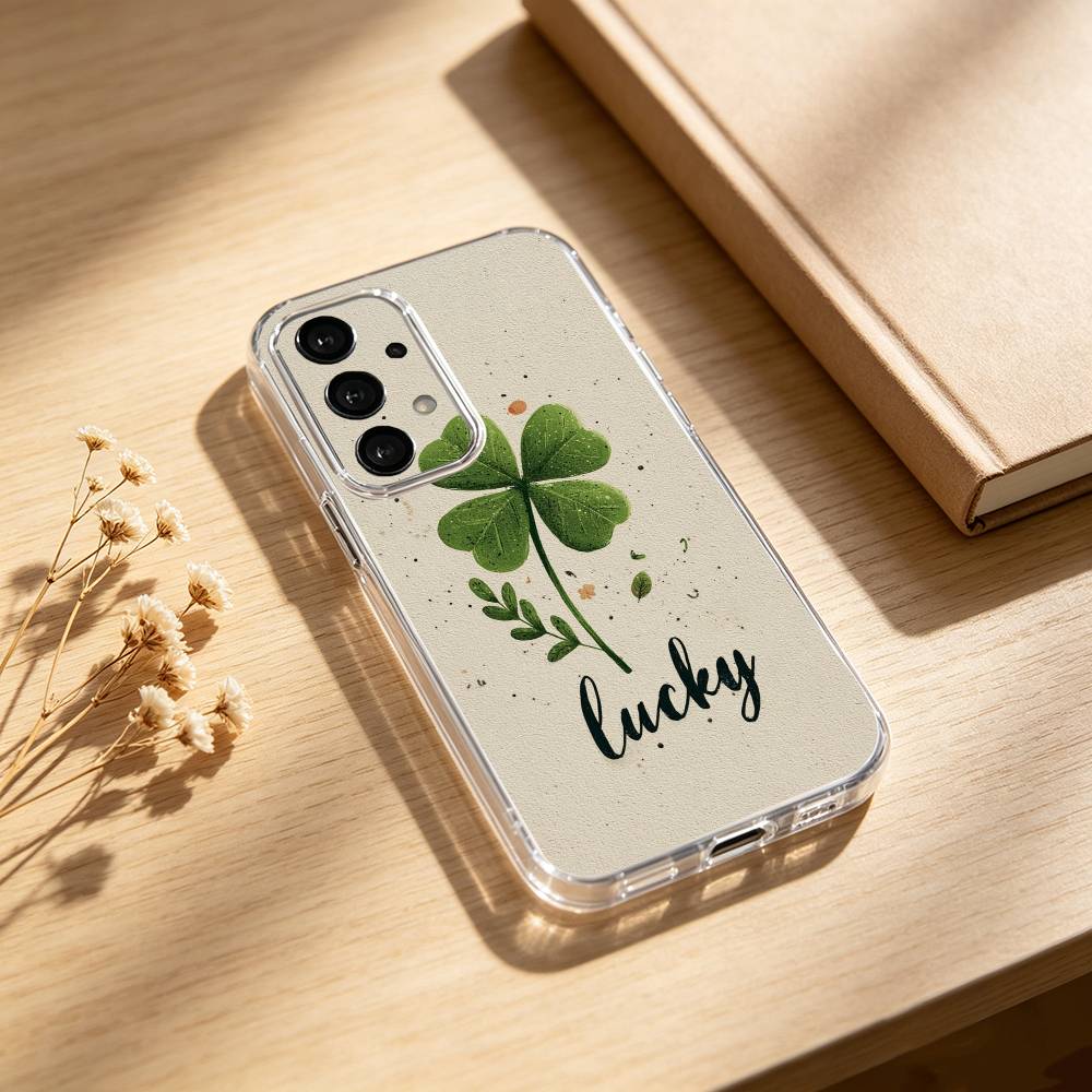 Four L-leaf clover phone Case For Samsung S25,24,21,22,23,30,Ultra,20,Plus,Fe,Lite,Note Transparent Cover