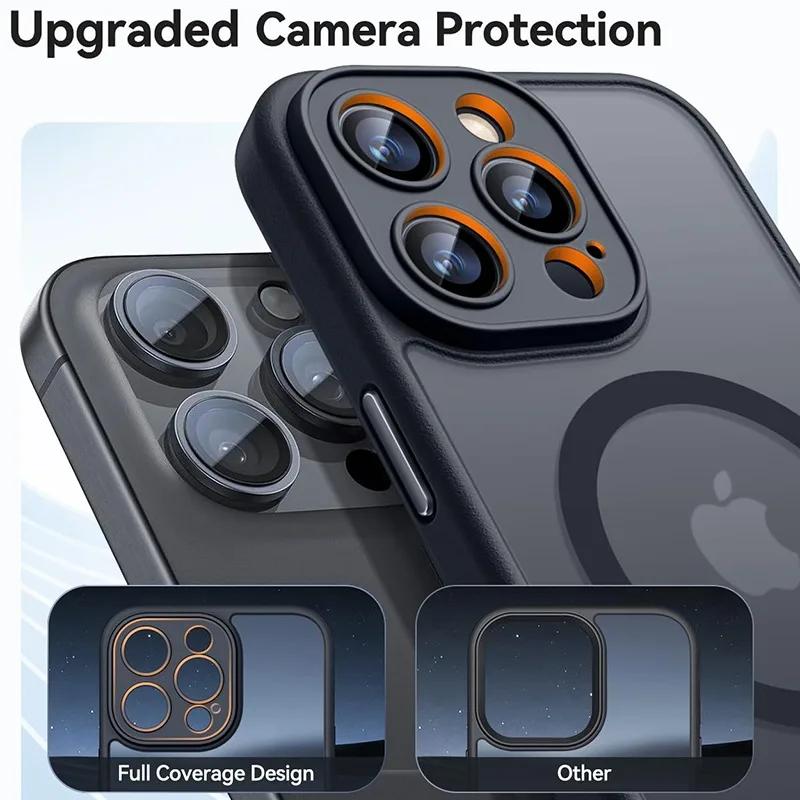 Матовый чехол для телефона для iPhone 16 15 14 13 12 11 Pro Max Plus для Magsafe Матовый прозрачный магнитный чехол-бампер для защиты объектива