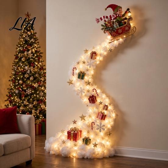 Snowman Lighted Sign Christmas Magic Trail Wall Light, 3D Warm Elf/Eagle/Gift Box/Owl LED Hanging Lamp with Sparkling Winter Holiday Accents