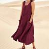 Women's Fashion Casual Solid Colour Sleeveless Cotton Linen Pocket Dress