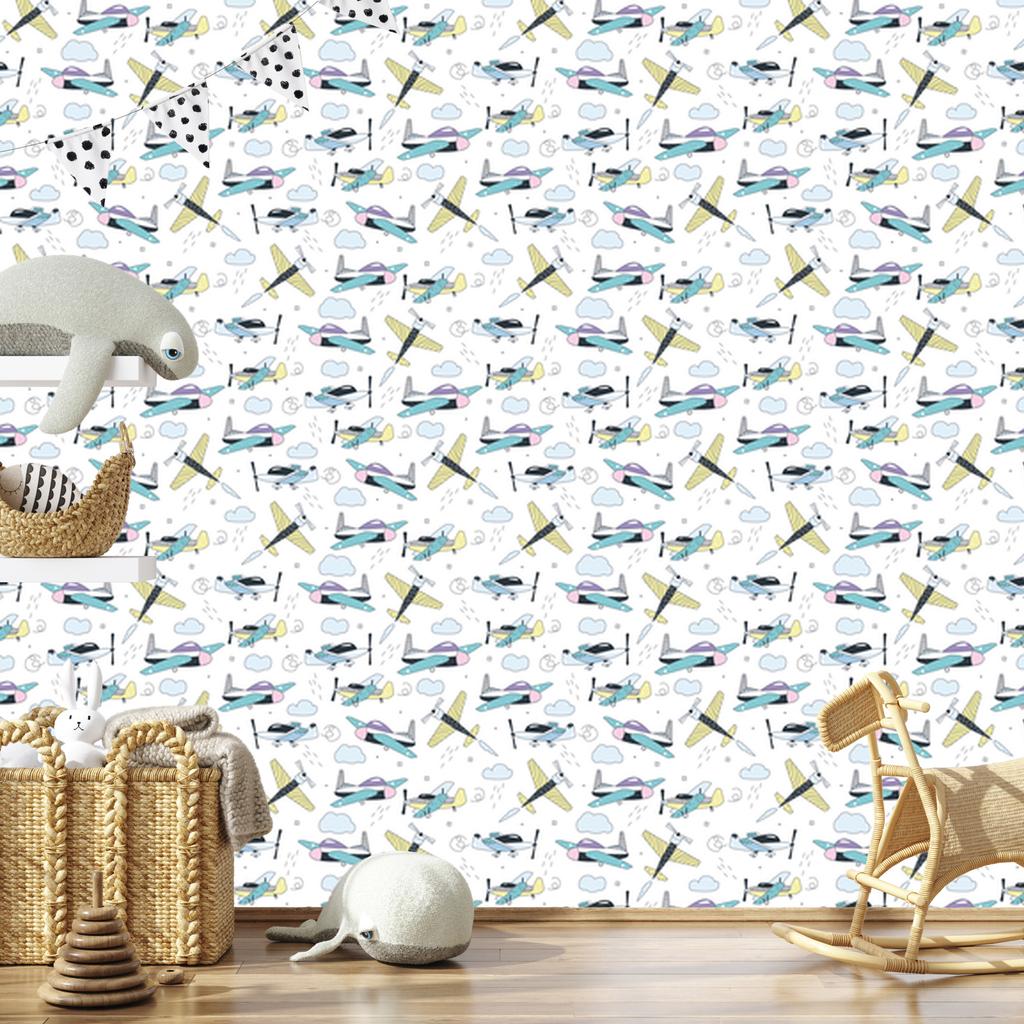 Cartoon style airplanes wallpaper for living room and bedroom 50x1000