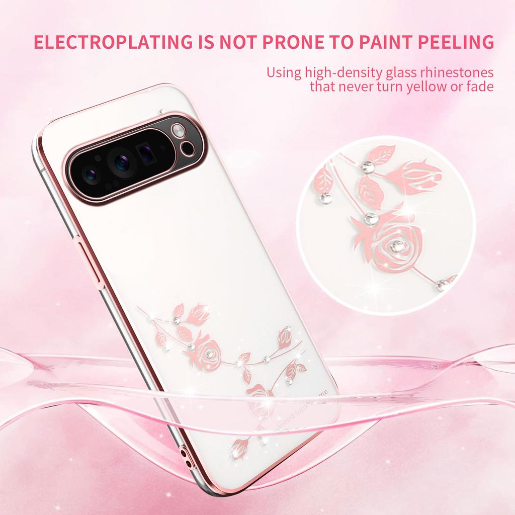 KADEM For Google Pixel 10 Pro XL Case Flower Rhinestone Decor TPU Phone Cover