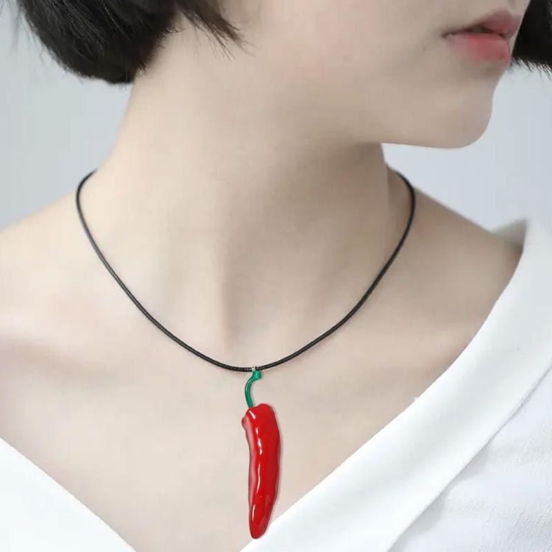 Multipurpose Spicy Peppers Pendant Necklace Sturdy Resin Crafted Portable Fashion Accessory for Trendy Women Ladies