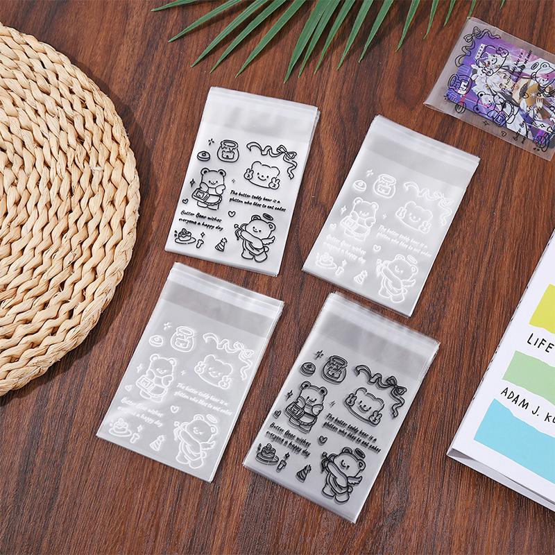 50Pcs Butter Bear Biscuit Opp Self-Adhesive Bag Candy Chocolates Dessert Self Sealing Bag Gift Bag Card Storage Bag