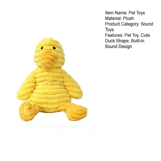 Pet Toy with Soft Plush Fabric Bite-Resistant Chew Toy Built-in Sound Design Yellow Duck Shape Dog Toy for Puppy Adult