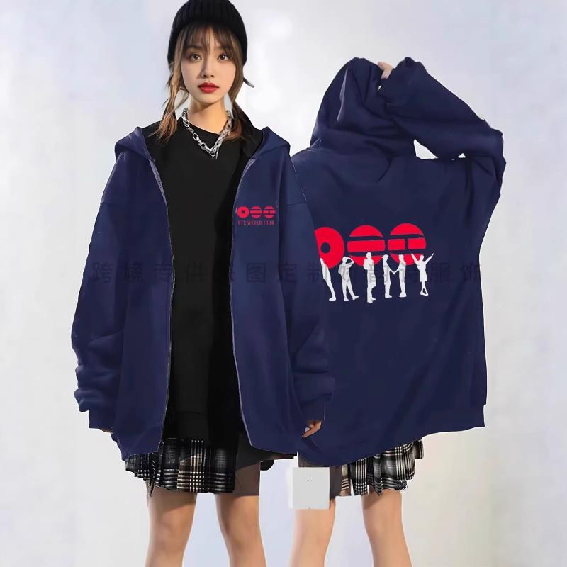 Silhouette Graphic Zip-up Hoodie Unisex Loose Fit Casual Sweatshirt Fans