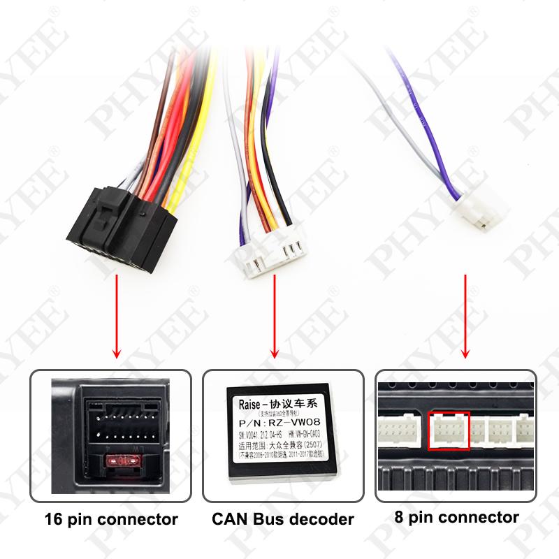 Разъем CAN-шины, Мини-ISO/Quadlock 40/52 Pin, 16-контактный кабель для Android, для VW Golf Jetta Polo Passat, Leon, Octavia