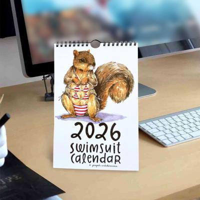 2026 Милые Животные Купальник Настенный Календарь 12-Месячный Подвесной Планировщик Календарь со Смешной Животной Тематикой для Дома, Офиса, Класса