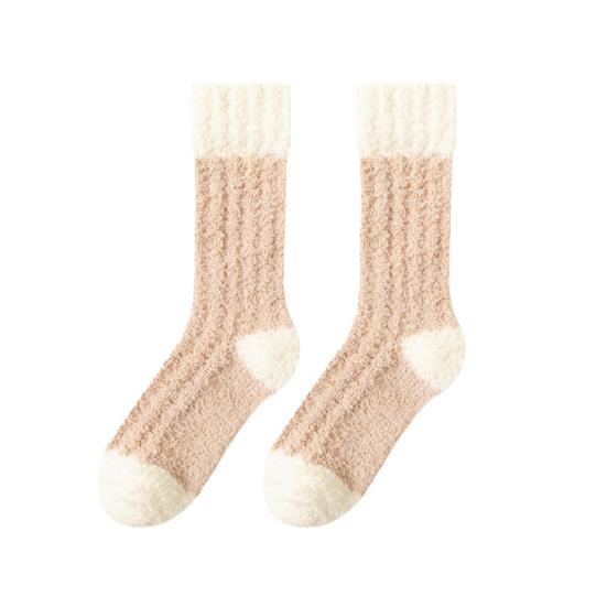 1 Pair Women Coral Velvet Socks Autumn Winter Fuzzy Thick Warm Fleece Mid-calf Socks Soft Fluffy Home Sleeping Slipper Socks