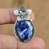 Natural Sodalite Gemstone Pendant Flower 925 Sterling Silver Jewelry For Girls