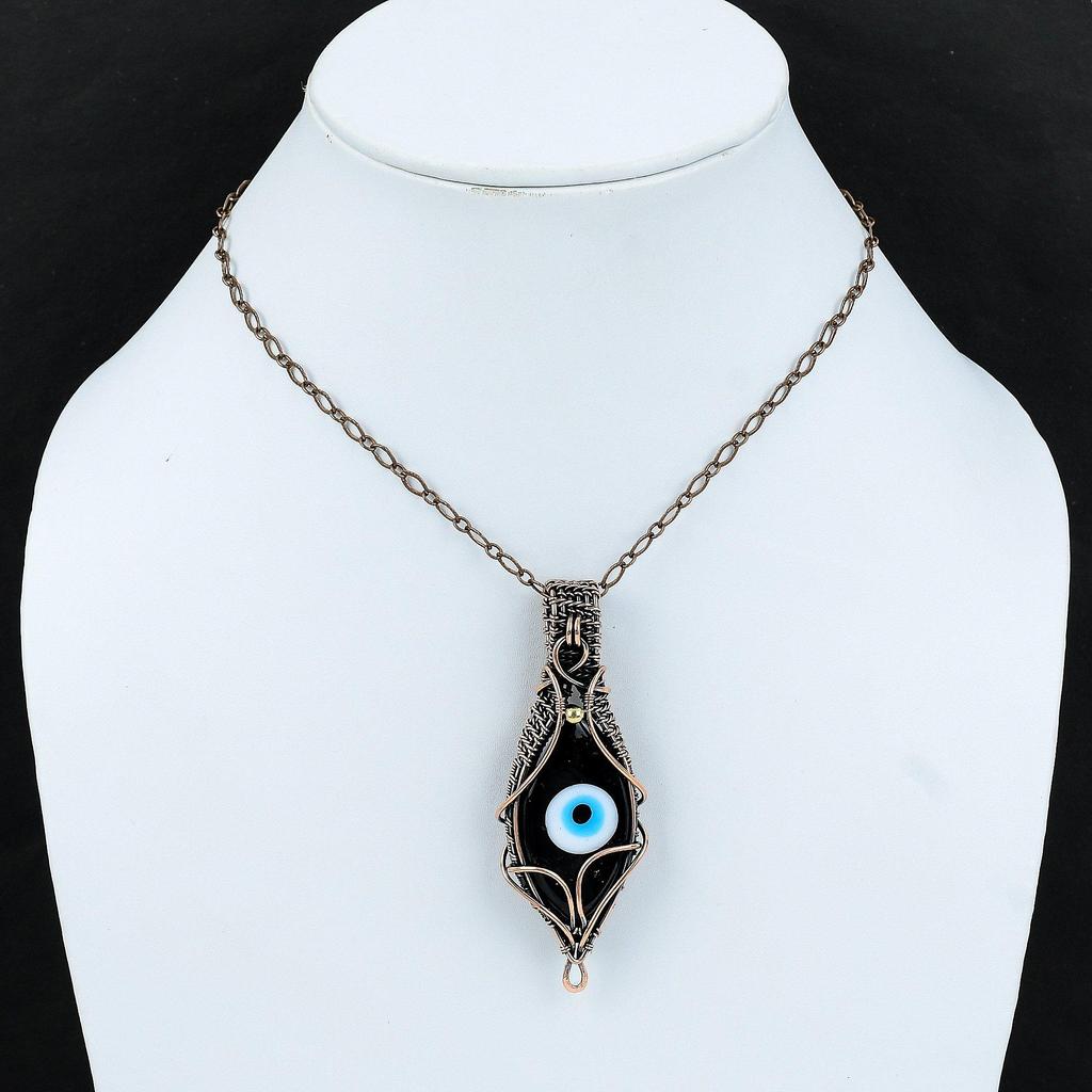 Черный цвет кулон от сглаза, медная проволока, обернутая кулоном от сглаза, оригинальный кулон с драгоценными камнями, медные украшения для подарка, кулон ручной работы