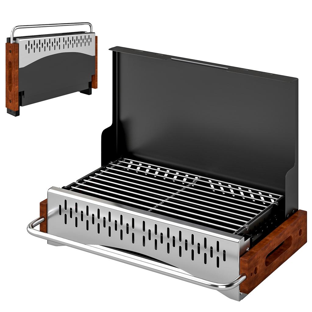 Portable Bbq Grill Folding Charcoal Barbecue Grill With Removable Charcoal Basin For Camping Picnic Garden Party Black