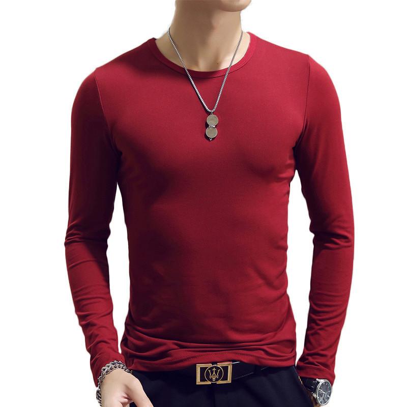 Elegant Solid Color Slim Fit Long-sleeved T-shirt For Men Fashionable And Comfortable