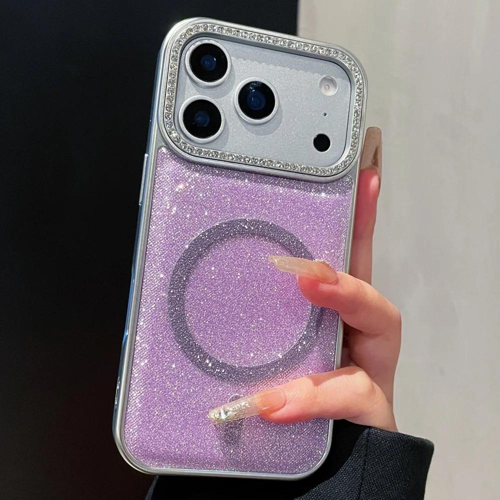 Блестящий Глиттер Магнитный Чехол с Поддержкой MagSafe для iPhone 17 Air 16 15 14 Plus 13 12 17 Pro Max Беспроводная Зарядка Защитный Бампер