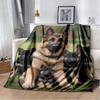 Cute Pug Dog Print Flannel Blanket, Black Background with Stars Throw Blanket