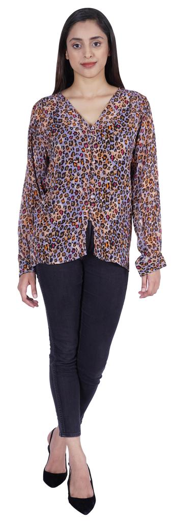 Moomaya Printed Women  S Button Down Shirt Long Sleeve Tshirt V-Neck Tunic