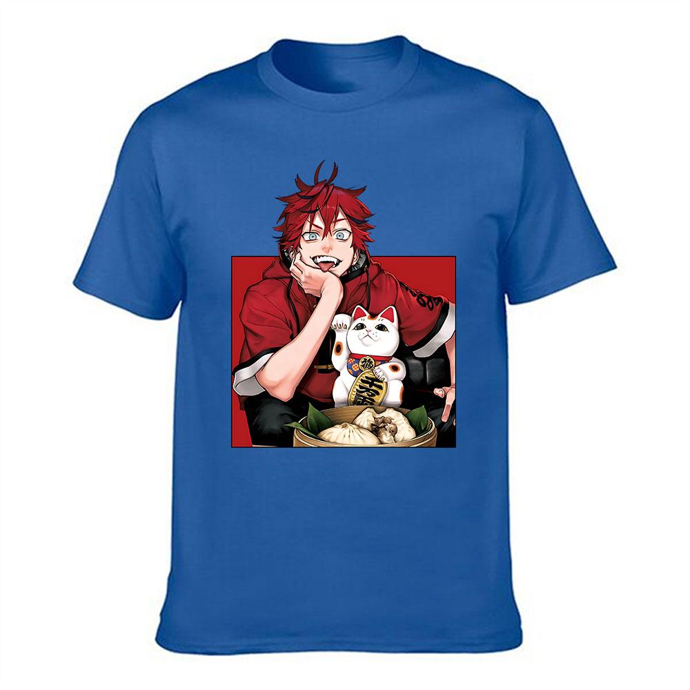 Unisexs Cotton TShirt Anime Style Red Hair Guy Lucky Cat Steamed Bun Graphic Print Casual Short Sleeve Tee