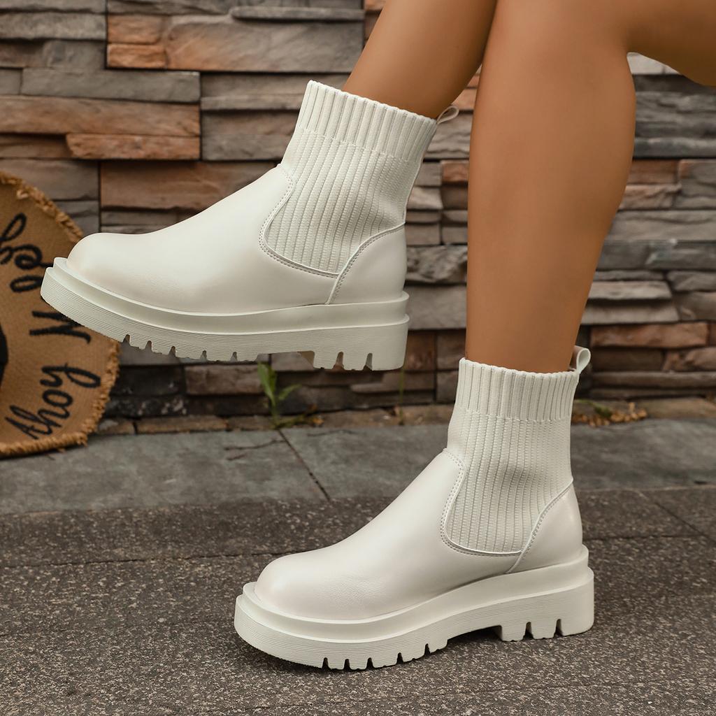 Fashion Women Boots 2025 Autumn Winter Fashion Women Chelsea Boots Female Outdoor Leather Ankle Boots Knitted Sexy Platform Shoes Ladies