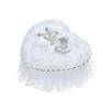 Romantic Wedding Ring Pillow Heart Box, White Lace Pearl Ring Box Holder with Ribbon for Wedding Ceremony Ring Bearer