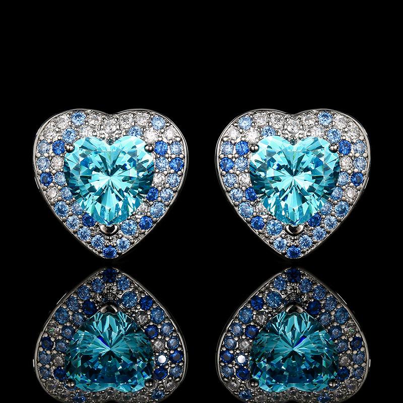 Набор украшений Ювелирные изделия Классический Океан Сердце Серьги Ожерелье Кольцо Аквамарин Женский